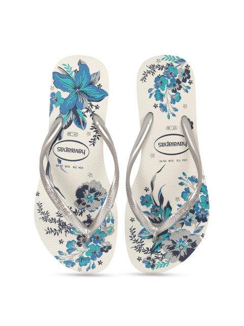 

Havaianas Women White & Blue Printed Rubber Thong Flip-Flops