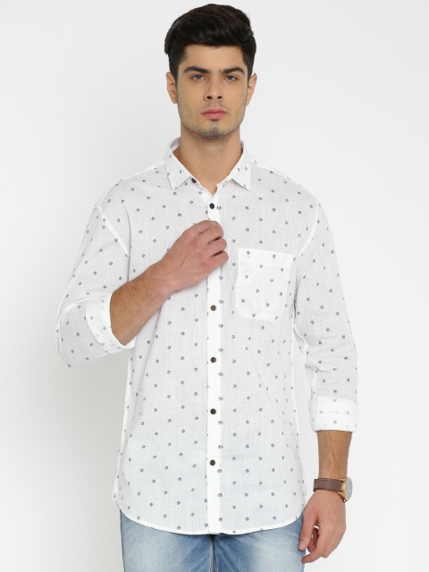 

British Club Men White & Black Regular Fit Printed Casual Shirt