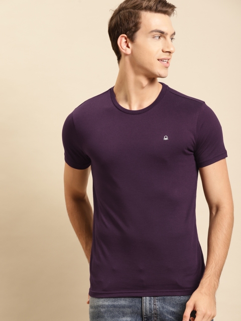 

United Colors of Benetton Men Purple Solid T-shirt