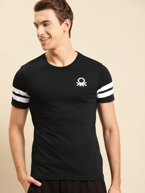 

United Colors of Benetton Men Black & White Brand Logo Printed T-shirt