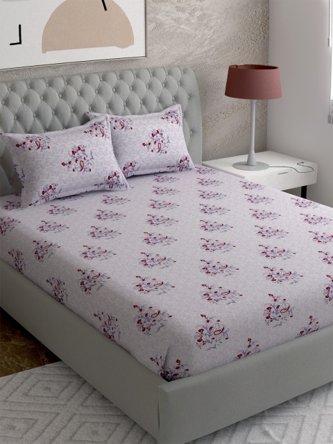 

EverHOME White & Red Floral 210 TC Queen Bedsheet with 2 Pillow Covers