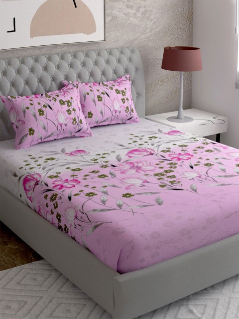 

EverHOME Pink & Grey Floral 210 TC Cotton Queen Bedsheet with 2 Pillow Covers