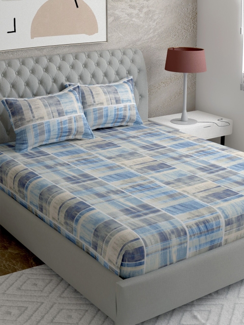 

EverHOME Grey & Blue Geometric 210 TC Queen Fine Bedsheet With 2 Pillow Covers