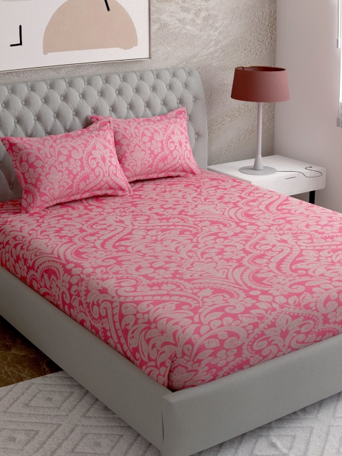 

EverHOME Pink & Grey Ethnic Motifs 210 TC Queen Bedsheet with 2 Pillow Covers