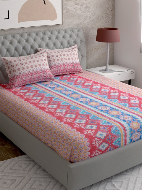 

EverHOME Pink & Blue 210 TC Queen Bedsheet with 2 Pillow Covers