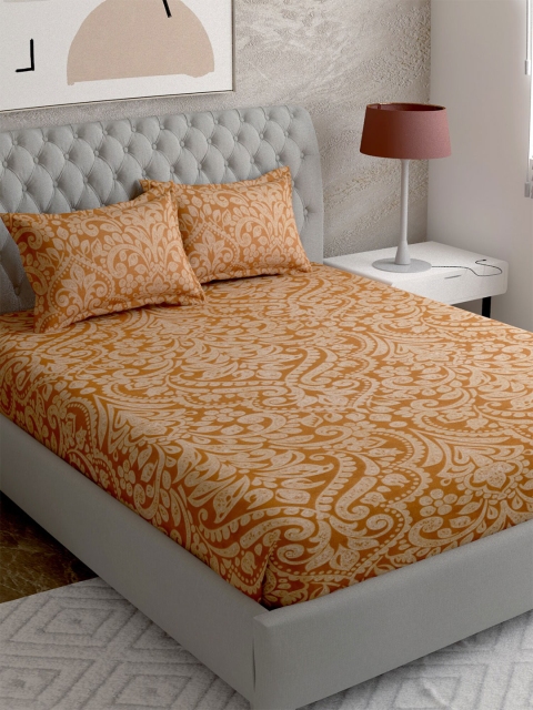 

EverHOME Orange & Beige Printed 210 TC Queen Bedsheet with 2 Pillow Covers