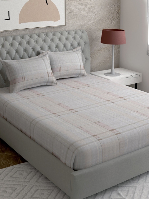 

EverHOME 210 TC Grey Checked Double Bed Cotton Bedsheet with 2 Pillow Covers