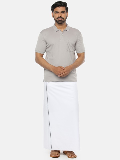 

Unibro Men Grey & White Solid Pure Cotton T-shirt With Dhoti