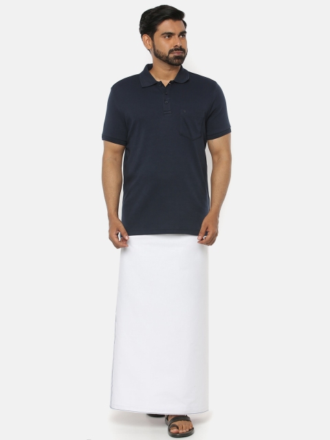 

Unibro Men Navy Blue & White Solid T-shirt with Dhoti Pants