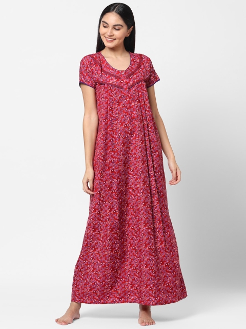 

Sweet Dreams Women Red Geometric Printed Maxi Nightdress
