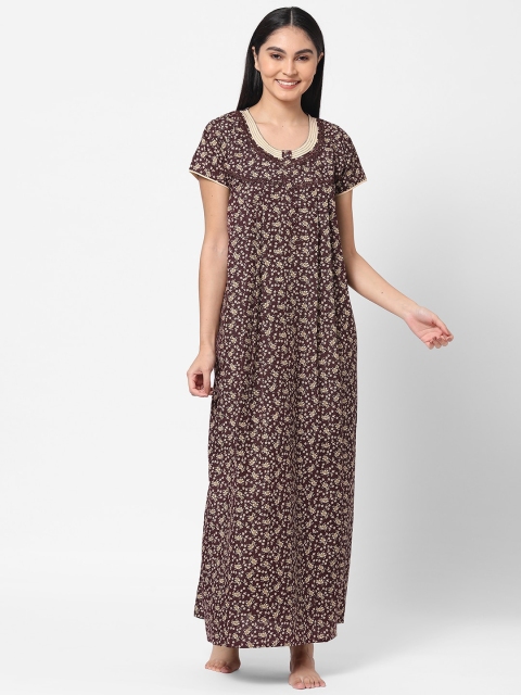 

Sweet Dreams Women Maroon & Beige Printed Maxi Nightdress