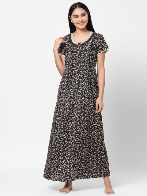 

Sweet Dreams Women Black Printed Maxi Nightdress