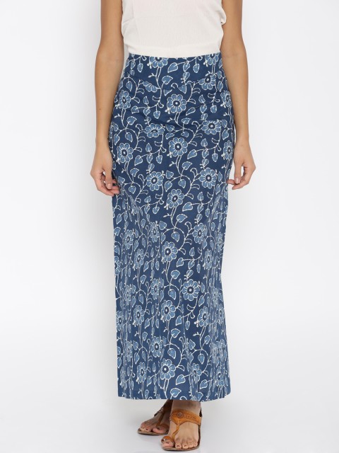 

Desi Waves Blue Printed Maxi A-Line Skirt