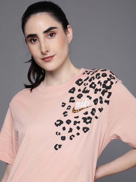 

Nike Women Pink & Black Animal Printed Loose AS W NSW T-shirt