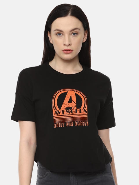 

Van Heusen Woman Women Black & Orange Typography 2 Printed Pure Cotton T-shirt