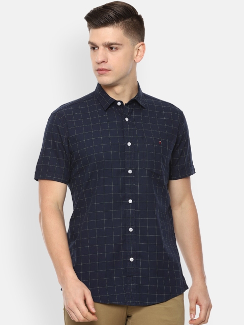 

Louis Philippe Jeans Men Navy Blue & White Slim Fit Checked Opaque Cotton Casual Shirt