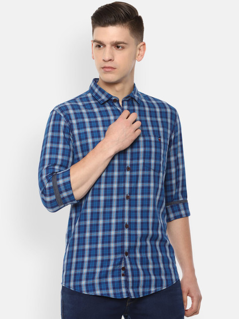 

Louis Philippe Jeans Men Blue Slim Fit Opaque Tartan Checked Pure Cotton Casual Shirt