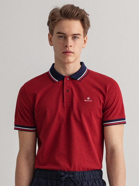 

GANT Men Red & Navy Blue Polo Collar T-shirt