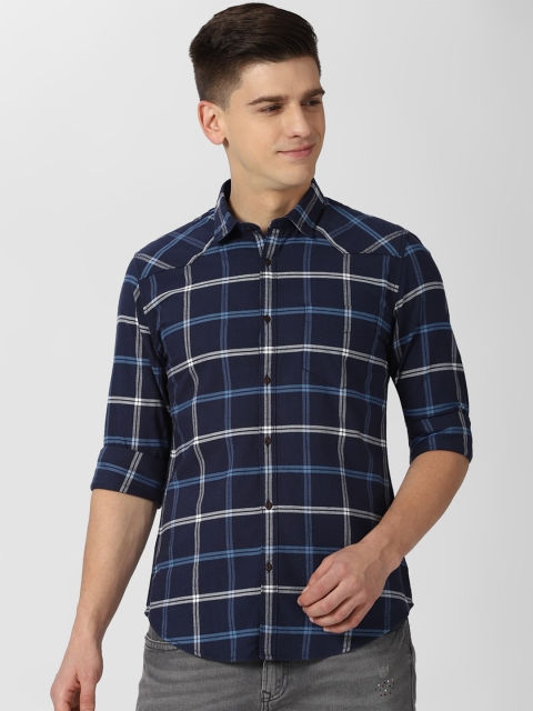 

Peter England Casuals Men Navy Blue Slim Fit Windowpane Checked Casual Shirt