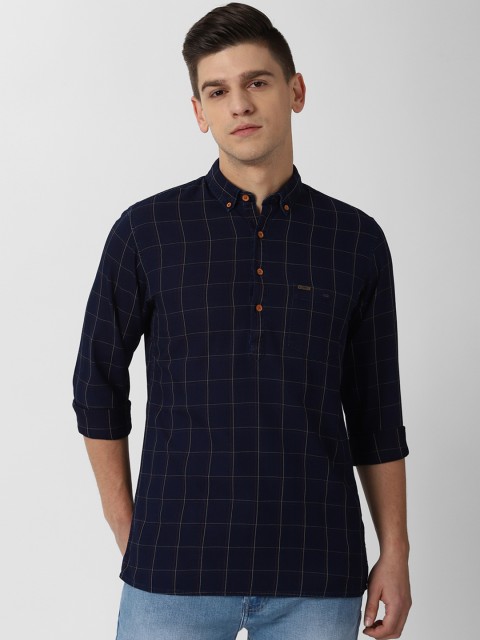 

Peter England Casuals Men Navy Blue Slim Fit Windowpane Checks Opaque Checked Casual Shirt
