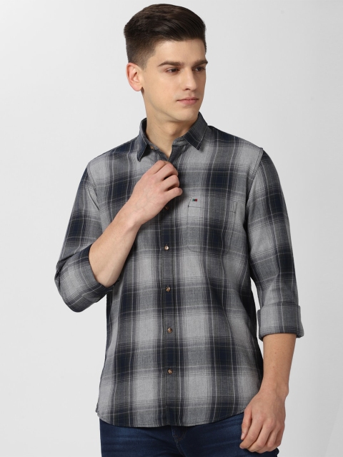

Peter England Casuals Men Grey Slim Fit Tartan Checks Opaque Checked Casual Shirt