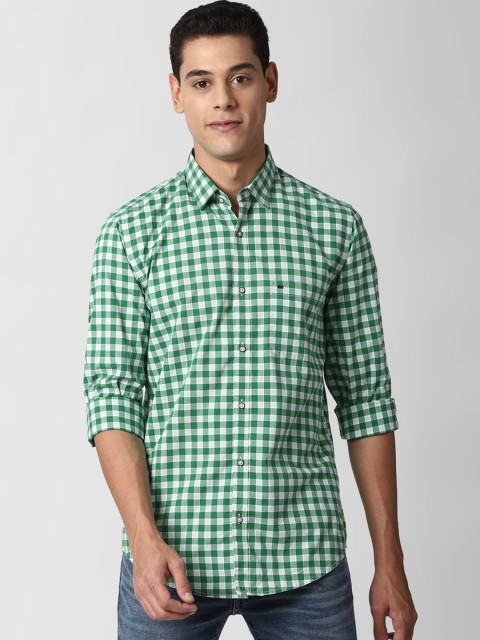 

Peter England Casuals Men Green Slim Fit Gingham Checks Opaque Checked Casual Shirt