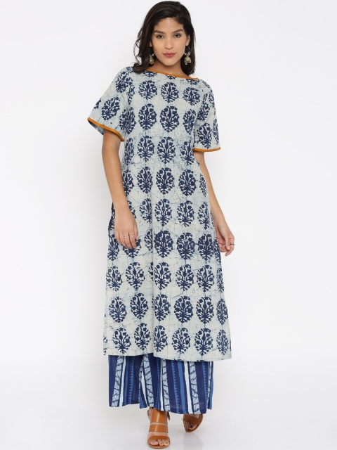 

Desi Weavess Women Blue Printed A-Line Kurta