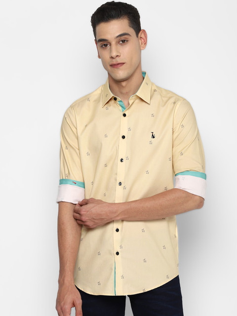 

SIMON CARTER LONDON Men Yellow Slim Fit Opaque Micro Printed Pure Cotton Casual Shirt