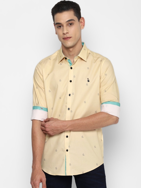 

SIMON CARTER LONDON Men Yellow Slim Fit Opaque Printed Cotton Casual Shirt