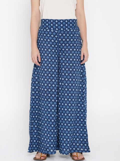 

Desi Weavess Women Blue Printed Palazzo Trousers
