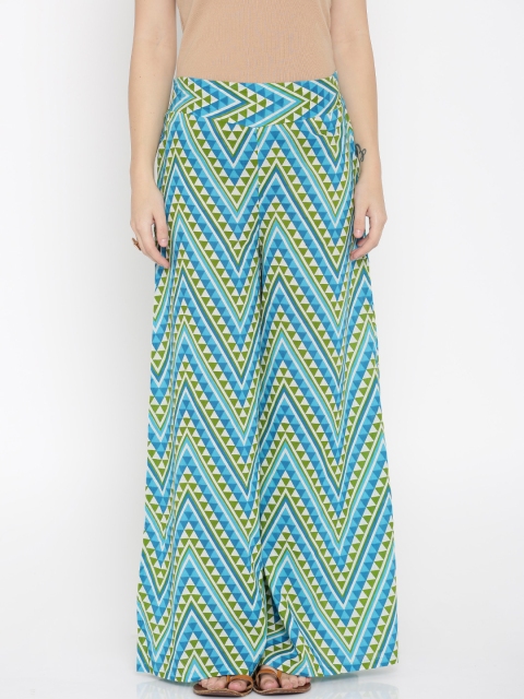

Desi Weavess Women Blue & Green Printed Palazzo Trousers