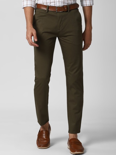 

Peter England Casuals Men Olive Green Slim Fit Pure Cotton Trousers