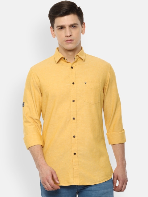 

VAN HEUSEN DENIM LABS Men Yellow Slim Fit Opaque Casual Shirt