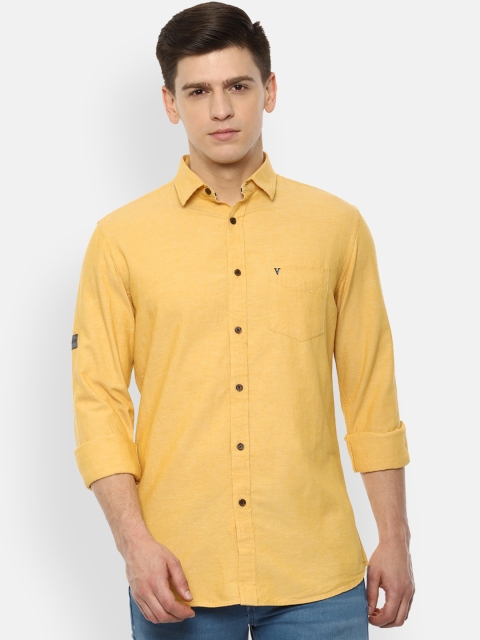 

VAN HEUSEN DENIM LABS Men Yellow Slim Fit Opaque Casual Shirt