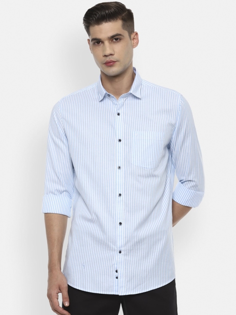 

Van Heusen Sport Men Turquoise Blue Slim Fit Pure Cotton Striped Casual Shirt