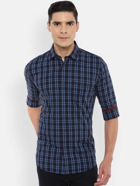 

Van Heusen Sport Men Navy Blue & Blue Slim Fit Opaque Checked Pure Cotton Casual Shirt