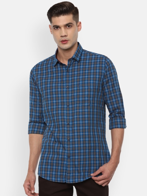 

Van Heusen Sport Men Blue & White Slim Fit Opaque Checked Pure Cotton Casual Shirt