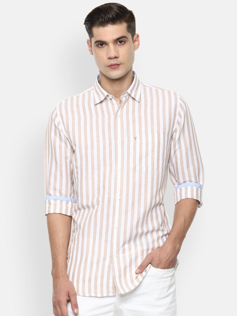 

Van Heusen Sport Men Cream-Coloured Slim Fit Opaque Striped Casual Shirt