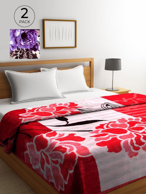 

KLOTTHE Brown & Purple Set of 2 Floral Heavy Winter Double Bed Blanket