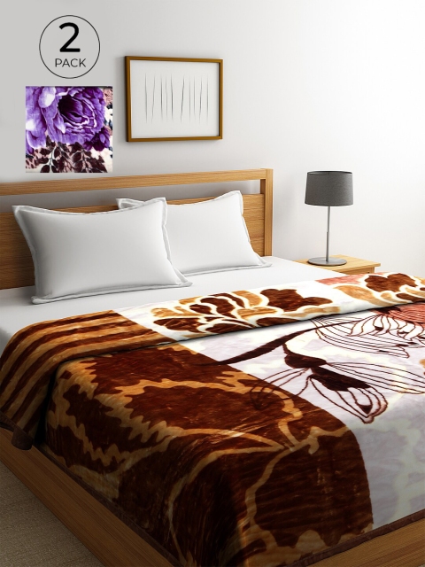 

KLOTTHE Lavender & Brown Set of 2 Floral Heavy Winter Double Bed Blanket