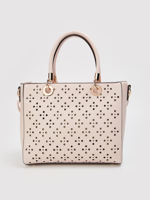 

CODE by Lifestyle Pink Textured Structured Satchel with Cut Work