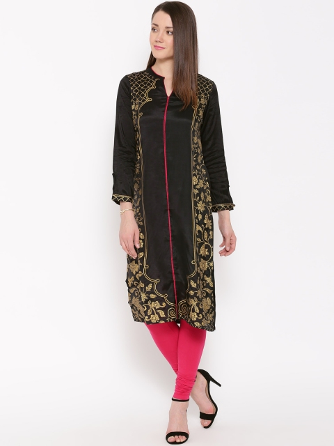 

AURELIA Women Black Printed Straight Kurta