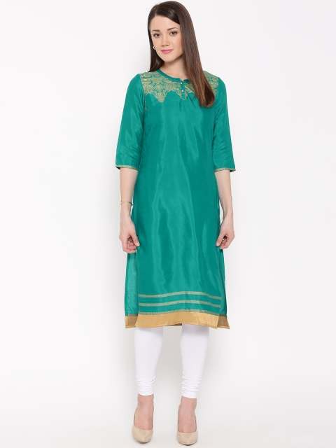 

AURELIA Women Green Printed Straight Kurta