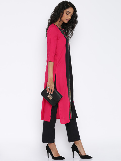 

AURELIA Women Black Printed Straight Kurta