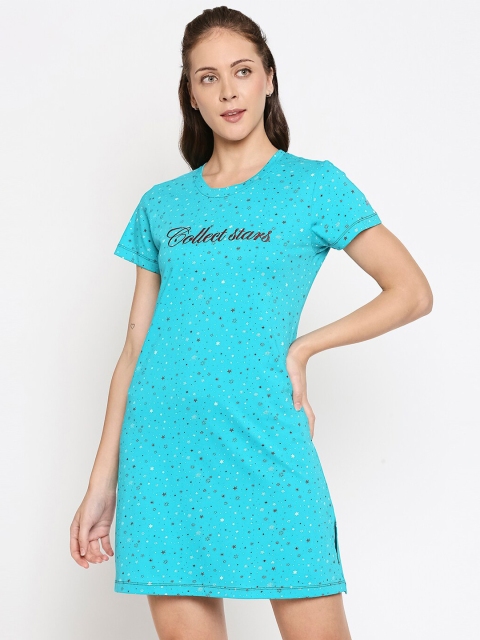 

XIN Blue Printed 100% Cotton Nightdress
