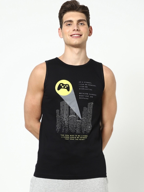 

Bewakoof Men Black & Grey Printed Cotton Innerwear Vests