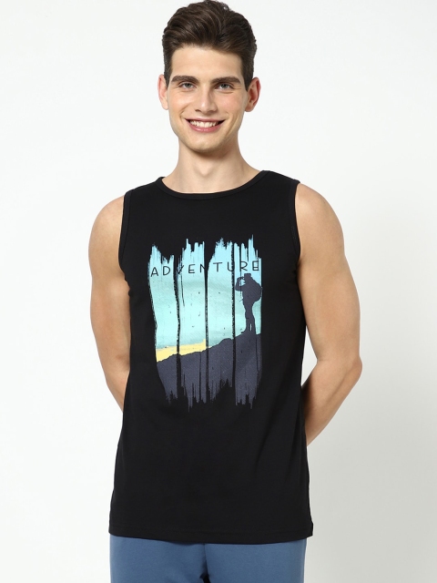 

Bewakoof Men Black & Blue Printed Cotton Innerwear Vest
