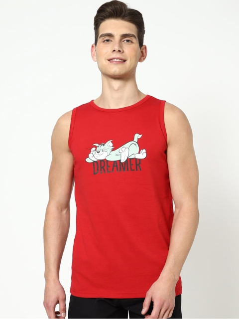 

Bewakoof Men Red & White Printed Cotton Innerwear Vests