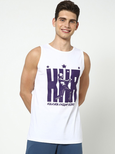 

Bewakoof Men White & Purple Printed Cotton Innerwear Vest