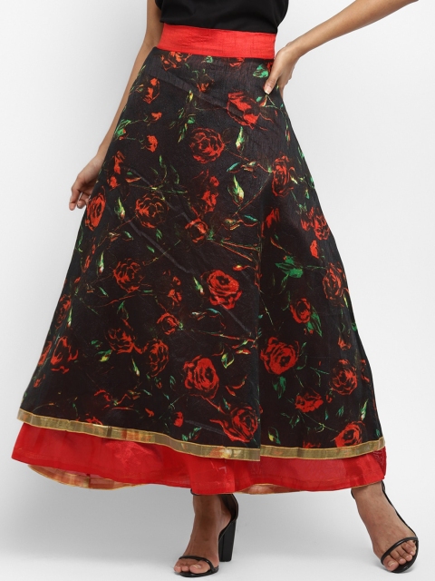 

Ira Soleil Women Black & Red Printed Reversible Flared Maxi Skirt